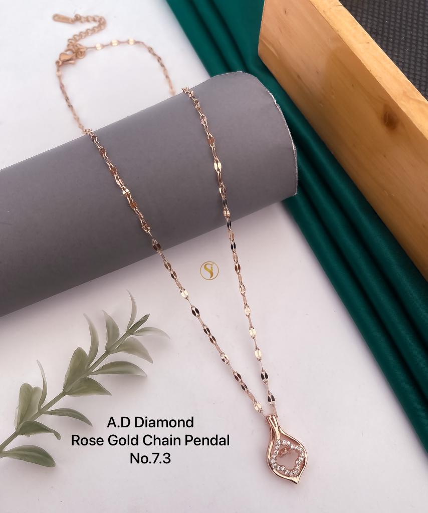 5 AD Diamond Designer Rose Gold Chain Pendant Wholesalers In Delhi
